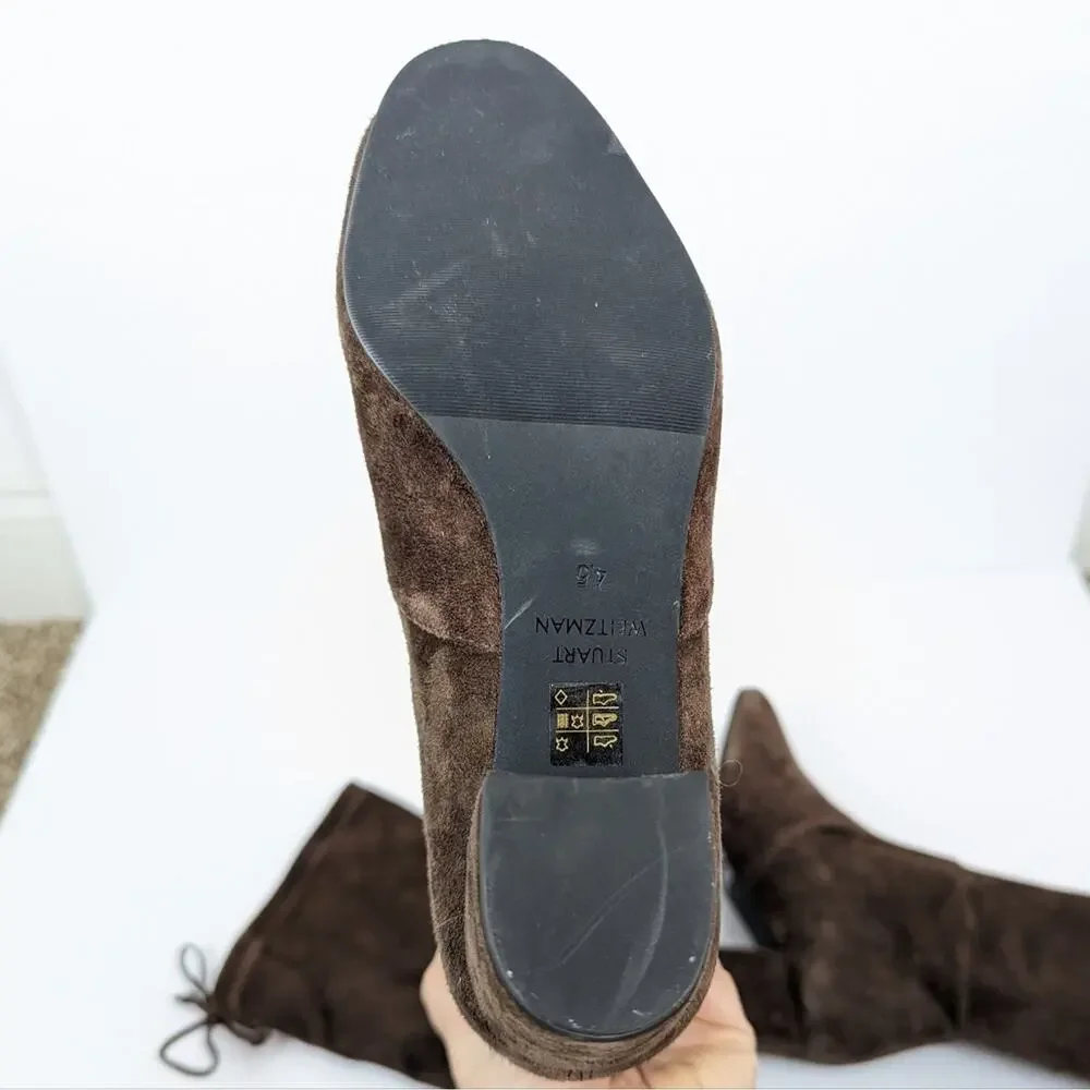 Stuart Weitzman Tieland Boots 4.5 Brown Suede Over Knee Block Heel Luxury